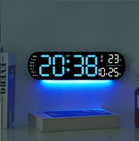 Horloge murale numérique LED multifonctionnelle moderne pour la décoration de la maison, avec luminosité réglable, minuterie DST, en plastique