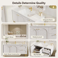 Conjunto de Mueble de Baño Moderno Independiente con Lavabo de 36-92 Pulgadas, Espejo LED Inteligente Antivaho, Gabinete de Madera Ecológico