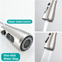 Robinet de cuisine monocommande 4 fonctions en acier inoxydable avec douchette extractible et bras pivotant pour évier