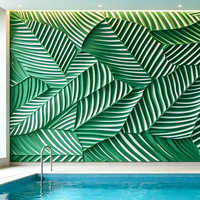 Revêtement mural en pierre 3D effet feuille de bananier |   Panneau mural flexible 1200*3000mm pour hall d'hôtel de luxe et intérieur de boutique