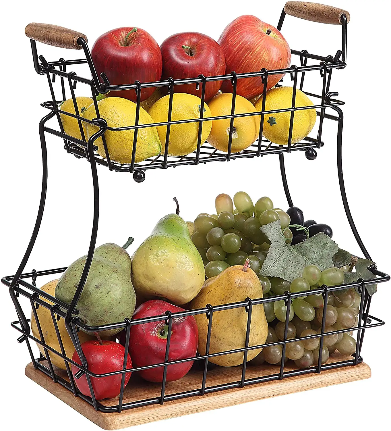 2 Tier Retângulo Cesta De Pão De Frutas Com Alças Durável Cozinha Bancada Cesta De Frutas Fio De Metal Cesta De Pão Empilhado