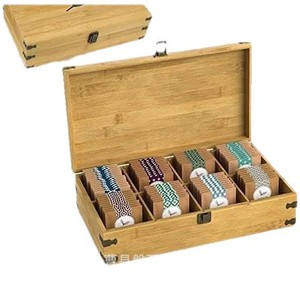 Bamboo <b>Tea</b> <b>Box</b> With Compartments For <b>Tea</b> Bags Office Desk Storage Organizer Rectangle Shape Engraved <b>Tea</b> Label - Product Image 5