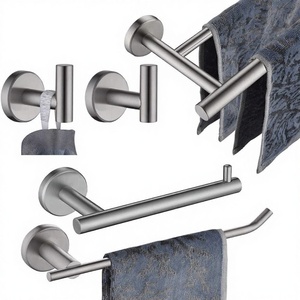 Stainless Steel Brushed Finish 5-Piece Bathroom Accessories Set Includes Towel Bar Toilet Paper Holder Robe Hooks Screw-In