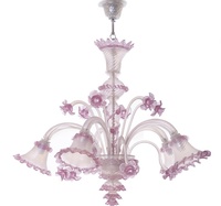 Lámpara de Araña de Cristal Rosa de Lujo Hecha a Mano con Forma de Flor, Lámpara Colgante Vintage para Decoración de Hotel, Hogar y Sala de Estar