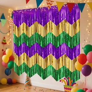 Guirlande de bannière de carnaval, rideau de pluie, rideau à franges ondulées violet, or, vert, drapeau à tirer, décoration de fête du festival de <span class=keywords><strong>la</strong></span> Nouvelle-Orléans - Product Image 1