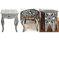 Table en os incrusté antique la plus vendue, mobilier de présentation de café écologique, sculpté en matériaux organiques, motif animalier, Uttar Pradesh