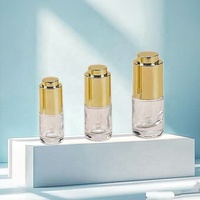 Nouvelle conception de pompe à pression, bouton poussoir, épaule plate, flacon en verre cosmétique transparent de 5 ml à 30 ml, anneau de traction doré, compte-gouttes, crème de soin de la peau