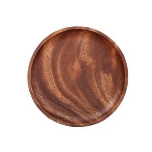 Walnut Wood Round <b>Plate</b> Handmade Solid Wood Shallow Dish For Tea Snack Fruit Dessert Party Use - Product Image 2