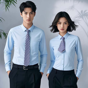 Unisex Long Sleeve Professional Shirt Solid Color Polyester Hotel Uniforms - Product Image 2