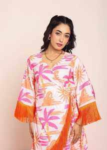 Robe imprimée mi-longue à enrouler avec dentelle, robe décontractée pour femme en tissu léger et flatteur - Product Image 5