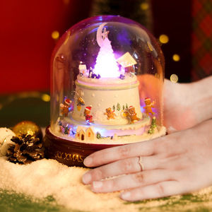 Boîte à musique lumineuse rotative <span class=keywords><strong>de</strong></span> Noël en verre transparent et résine électronique, renne et ours, cadeau, ornements pour enfants - Product Image 4