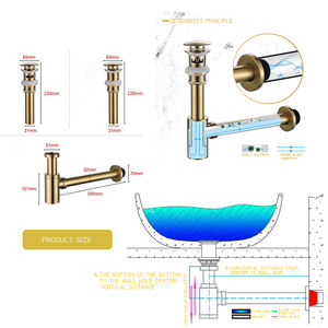 Bonde <span class=keywords><strong>de</strong></span> lavabo escamotable moderne <span class=keywords><strong>de</strong></span> haute qualité en chrome brossé doré avec trop-plein pour lavabo à poser extérieur et sous-sol - Product Image 6