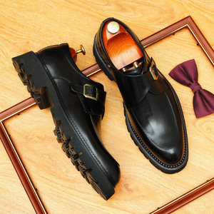 Thick-soled leather <b>shoes</b>, adding <b>height</b> for business and casual wear, with adjustable buckles and retro British pointed toe des - Product Image 4