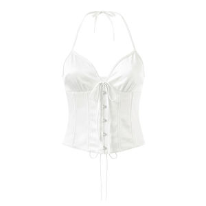 Top Estivo da Donna <span class=keywords><strong>con</strong></span> Allacciatura Posteriore, Scollatura a Cuore, in Seta, Casual e alla Moda - Product Image 1