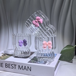Best Selling <strong>Girl</strong> Gift Pink Bow Wine <strong>Glass</strong> Without Handle for Tea Coffee and Water Beverages - Product Image 3