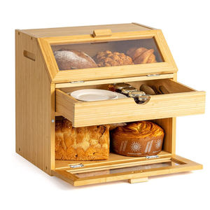 Wooden Bread Storage <b>Box</b> Multi Layer With <b>Glass</b> Lid Freshness Preservation Kitchen Bakery Storage Rectangle Solid Wood Bread <b>Box</b> - Product Image 5