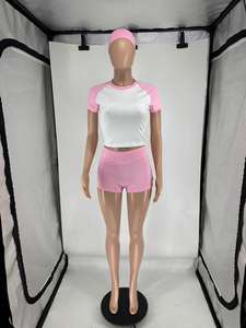 新作レディースサマーショーツセットクロップシャツトップ + ヘッドバンド + ショーツ2ピースセットレジャーバイカーショーツ2ピースセット女性用サマー - Product Image 6