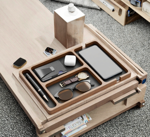 Organisateur de <span class=keywords><strong>bureau</strong></span> minimaliste en bois à 4 compartiments, <span class=keywords><strong>plateau</strong></span> de rangement pour table de chevet, pour lunettes de soleil, montre, stylo, téléphone portable, écouteurs, articles divers - Product Image 4