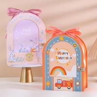 Boîte cadeau semi-circulaire découpée DingHui, motif maison de rêve de dessin animé, pour le premier anniversaire de bébé ou la fête du plein lune, boîte à bonbons portable, boîte de retour