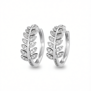 E2375 White Gold <b>Hoop</b> <b>Earrings</b> Marquise Cut Diamond Channel Setting Plant Design Women's Classic <b>Fine</b> Jewelry - Product Image 1