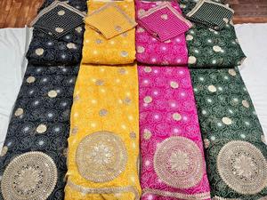 Alta calidad pura viscosa Georgette secuencia Zari con borde tela trabajo hecho a mano bordado tejido Georgette importación - Product Image 5