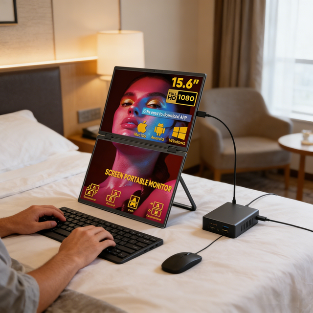 Ultra-Thin 15.6 Inch Dual Folding Screen Portable Monitor 1080P Full HD IPS Display Ultra-Thin Monitor with 360° Rotatable