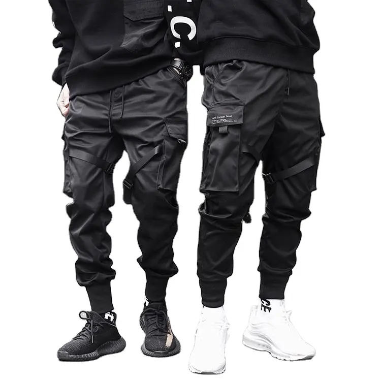 Custom 6 Zip Pocket Cargo Long Hip Hop Pant Black Streetwear Men Cargo Cool Baggy Pants Technical Trousers Techwear