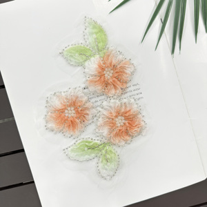 Applique florale brodée multicolore en maille perlée, motif fleur orange, pour vêtements de mode, robes, abayas, et décoration artisanale DIY - Product Image 3