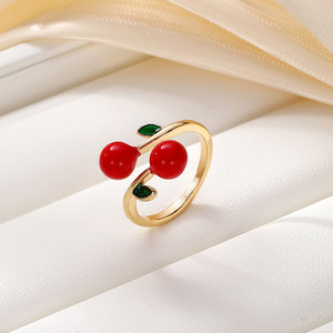 Anillo Abierto con Forma de Fruta, Fresa y Cereza, Joyería de Moda para Mujer, Regalo, Rojo - Product Image 2