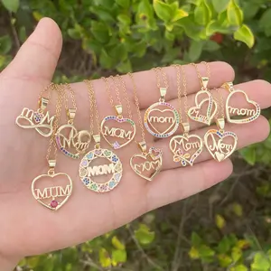 New Arrival Mother's Day Gift 18K Gold Plated Mom Love Heart Necklace Fashion Full Diamond Brass Mom Necklace Jewelry
