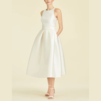 Robe de mariée mi-longue en satin blanc, sans manches, col rond, coupe trapèze, personnalisable avec logo, pour femme, vente en gros