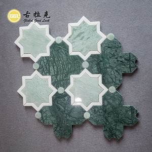 Carreaux de mosaïque jet d'eau à motif de fleurs en marbre Verde <span class=keywords><strong>Alpi</strong></span> de forme unique pour la décoration intérieure - Product Image 2