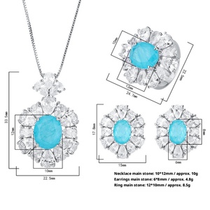 Fashion 10*12mm Paraiba Zircon Vintage Vintage Necklace <b>Earrings</b> Ring 3Pcs Eco-friendly Copper Elegantes Ladies Jewellery <b>Set</b> - Product Image 2