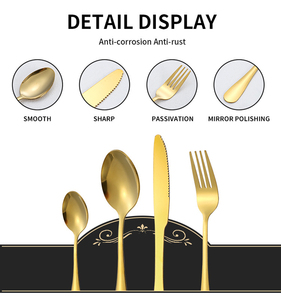 Bán Buôn Nhà Sản Xuất 24Pcs Matte Đám Cưới Tái Sử Dụng Xách Tay Muỗng Và Ngã Ba Thép Không Gỉ Flatware Vàng Đen Thiết Lập Dao Kéo - Product Image 3