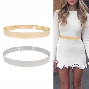 Cinturón de Metal Delgado para <span class=keywords><strong>Mujer</strong></span> con Hebilla de Pin y Detalle de Cobre en Color Dorado, Accesorio de Moda para Vestidos, Venta al Por Mayor - Product Image 1