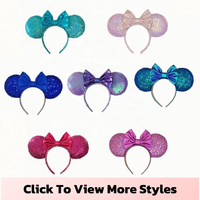 Pita Rambut Minnie dengan Hiasan Glitter dan Payet, Bando Kuping Pita untuk Anak Perempuan, Aksesoris Rambut untuk Festival dan Pesta