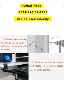 No Punch With C-Clamp And Slide Rail Height Adjustable Keyboard Tray Under Desk