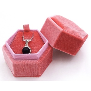 Pink Velvet Jewelry Box Hexagon Necklace Pendant Gift Boxes for Valentine Christmas Thanksgiving Mother's Day