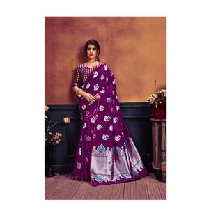 Última nueva llegada Banarasi Sari de seda suave con blusa sin costuras precio más bajo multicolor hermoso para ropa femenina India - Product Image 1