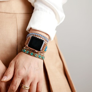 Có Thể Điều Chỉnh Aquamarine Pha Lê Hạt Dây Đeo Đồng Hồ <span class=keywords><strong>2025</strong></span> Tương Thích Garmin Cho Fitbit Smartwatches 38Mm-45Mm Tôn Giáo Loại - Product Image 4