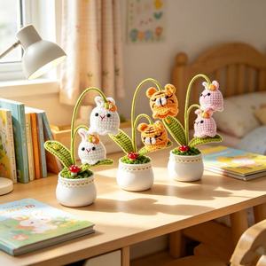 Planta en <span class=keywords><strong>Maceta</strong></span> de Ganchillo Hecha a Mano con Forma de Animal, Conejito y Tigre Adorables, Decoración de Escritorio Tejida para el Hogar y la Oficina - Product Image 2
