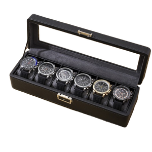 Black Leatherette 6 Slot <b>Watch</b> Box with Faux Suede Lining and Snap Closure Rectangle <b>Case</b> for Men's Timepieces - Product Image 2