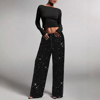 Pantalon large décontracté à sequins avec cordon de serrage et taille élastique, vente en gros