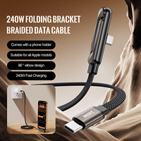 Cable de Datos Plegable Tipo-C a C de Carga Rápida de 240W con Soporte 2 en 1 para Teléfono/Tableta para iPhone 15 16 17, Cable Cargador Huawei