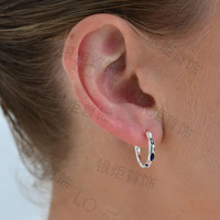 Anting Hoop Perak 925 LOZRUNVE Berhiaskan Zirkon, Safir Biru, dan Batu Marquise, Buatan Tangan dengan Teknik Palu