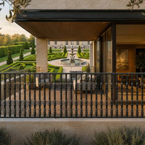 Rampe de balcon minimaliste en fer forgé noir, résistante à la rouille et à l'eau, à montage sur terrasse, pour cour, entrepôt, parc, villa - Product Image 1