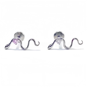 F136 <b>Titanium</b> Snake Earrings G23 Alloy 5A Zircon Prong Setting Ear Cartilage <b>Studs</b> For Zodiac Year Gift - Product Image 4