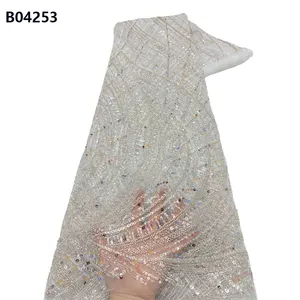 CHOCOO personnalisé paillettes perlées français Tulle dentelle tissu broderie africaine dames dentelle tissu pour mariage