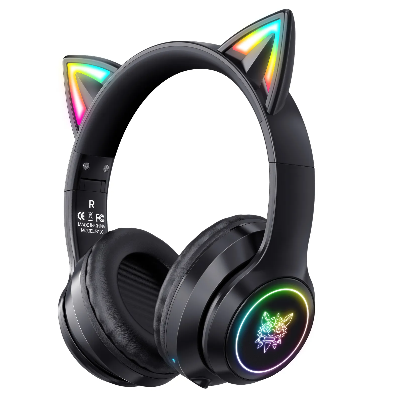 Onikuma B90 RGB Cat Ear BT5.0 Fone de ouvido sem fio para jogos fone de ouvido com microfone LED preto Fone de ouvido sem fio para PC