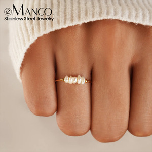 EManco Classic Style Stainless Steel <strong>Rings</strong> 18K Gold Plated Tarnish Free Fresh Water Pearl <strong>Rings</strong> for Girls for Engagement - Product Image 3